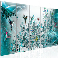 Canvas Print - Hummingbirds Dance (5 Parts) Turquoise Narrow