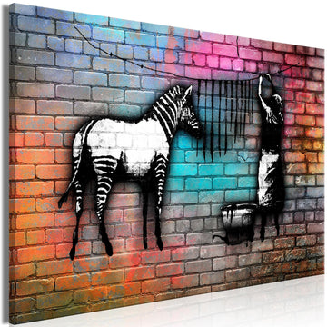 Canvas Print - Washing Zebra - Colourful Brick (1 Part) Wide