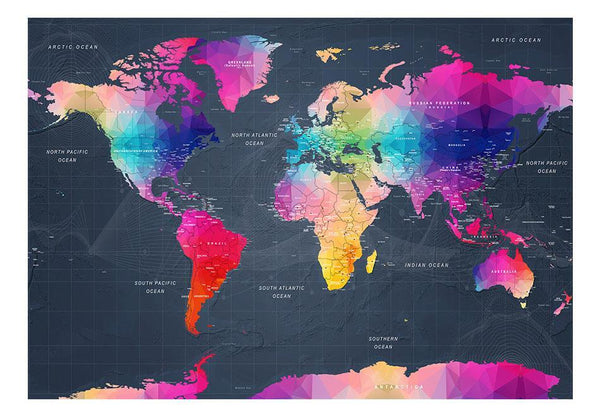 Self-adhesive Wallpaper - World Map: Colourful Crystals