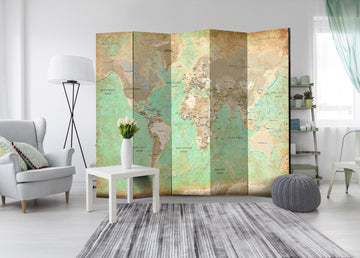 Room Divider - Turquoise World Map  [Room Dividers]