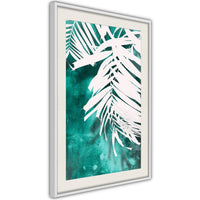 Poster - White Palm on Teal Background