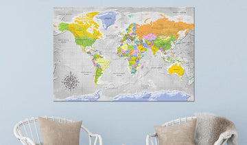 Decorative Pinboard - World Map: Wind Rose [Cork Map]