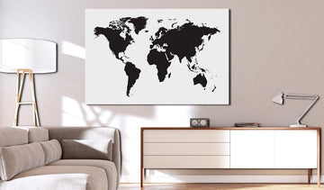 Decorative Pinboard - World Map: Black & White Elegance [Cork Map]