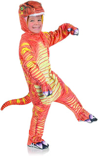 Orange T-Rex Printed Child Costume Jumpsuit § Small