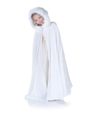 Panne Velvet Costume Cape Child: White & Faux Fur Trim One Size Fits Most