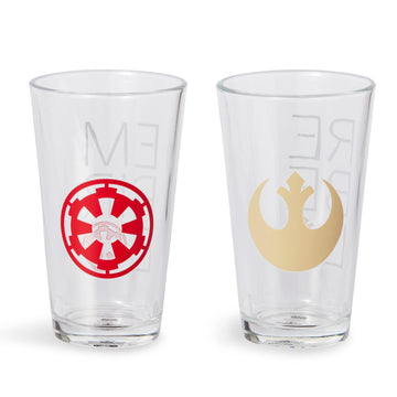 Star Wars 16oz Pint Glasses - Rebel & Empire Symbols - 2 Set