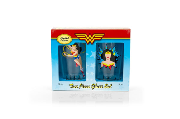 DC Wonder Woman Pint Glass Set § Two Action Packed 16-Ounce Cups § Set Of 2