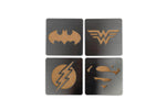 DC Comics Laser-Cut Superhero Logo Coaster Set § Batman § Superman § Wonder Woman § Flash