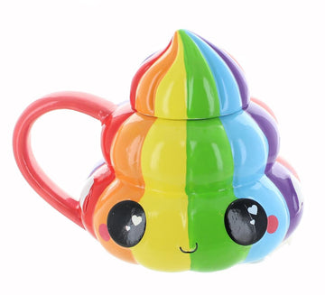 Glitter Galaxy Collectibles § Rainbow Poop Emoji Mug with Lid § 20 oz