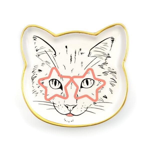 Cat Dish Plate § Small Ceramic Catchall Dish For Treats, Keys, Change, & More