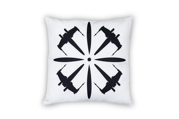 Star Wars White Throw Pillow § Black X-Wing Fighter Design § 18 x 18 Inches