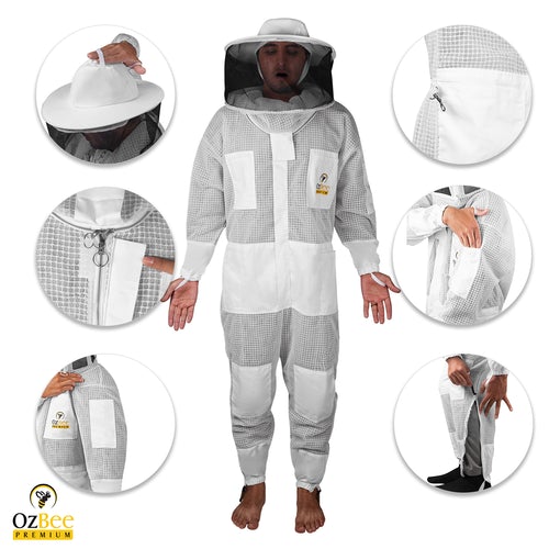 OZBee Premium Full Suit 3 Layer Mesh Ultra Cool Ventilated Round Head Beekeeping Protective Gear Size  3XL