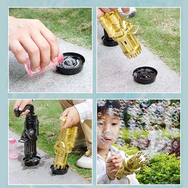 Automatic Gatling Bubble Gun Summer Soap Water Bubble Machine With Light Kid Toy