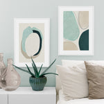 50cmx70cm Abstract Green Circle 2 Sets White Frame Canvas Wall Art