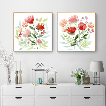 50cmx50cm Florals 2 Sets Gold Frame Canvas Wall Art