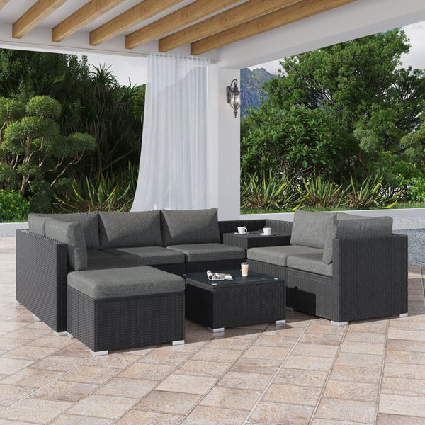 Large Modular Outdoor Ottoman Lounge Set in Black