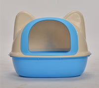 Medium Hooded Cat Toilet Litter Box Tray House With Scoop Blue