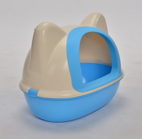 Medium Hooded Cat Toilet Litter Box Tray House With Scoop Blue