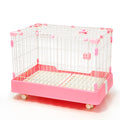 Large Pink Pet Dog Cage Cat Rabbit  Crate Kennel With Potty Pad And Wheel