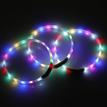 Medium 55CM LED Dog Collar USB Rechargeable Night Glow Flashing Light Up Safety Pet Collars