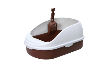 Medium Portable Cat Toilet Litter Box Tray with Scoop Brown