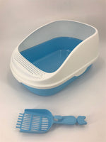 Large Portable Cat Toilet Litter Box Tray House with Scoop Blue