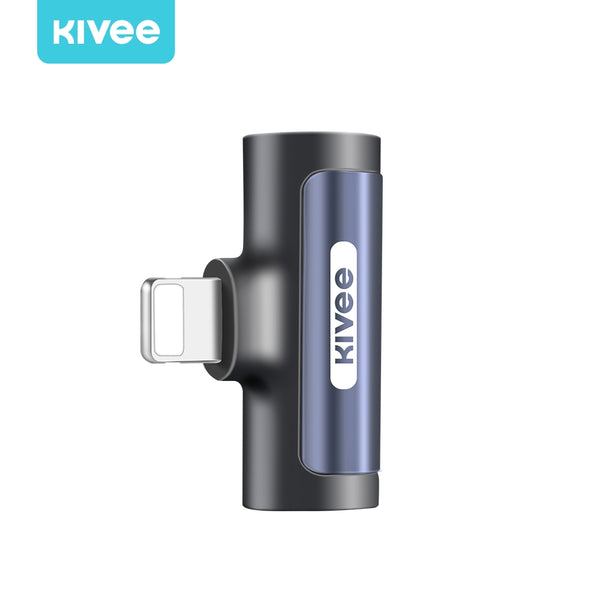 KIVEE AD10 iPhone 8-pin to 3.5mm Audio + Charging Adapter Black