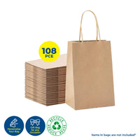 Party Central 108PCE Gift/Craft Paper Bags Brown Reusable 12 x 16cm