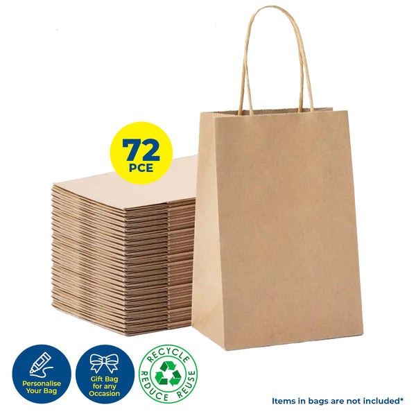 Party Central 72PCE Gift/Craft Paper Bags Brown Reusable 25 x 33cm