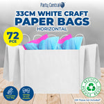 Party Central 72PCE Gift/Craft Paper Bags Horizontal White Reusable 25 x 33cm