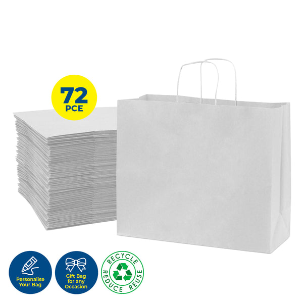 Party Central 72PCE Gift/Craft Paper Bags Horizontal White Reusable 25 x 33cm