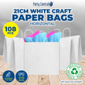 Party Central 108PCE Gift/Craft Paper Bag White Horizontal Reusable 15 x 21cm