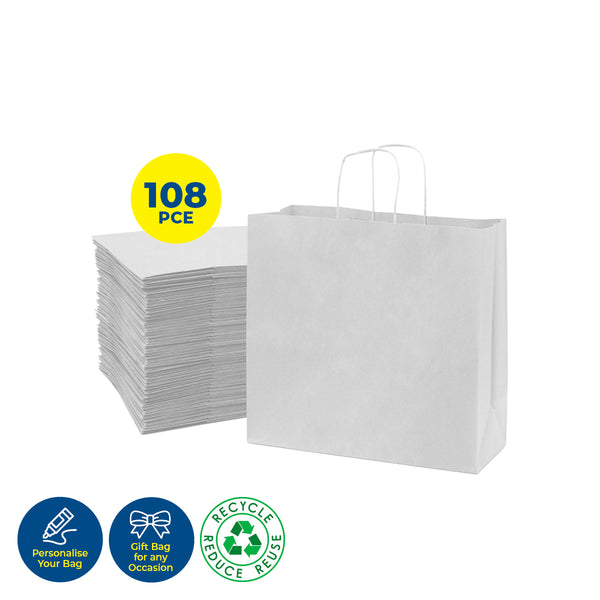 Party Central 108PCE Gift/Craft Paper Bag White Horizontal Reusable 15 x 21cm