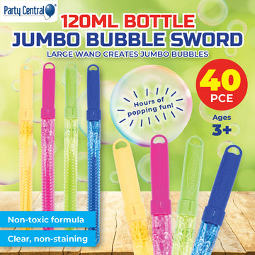 Party Central 40PCE Jumbo Bubble Swords Fragrance Free Large Bubbles 120ml