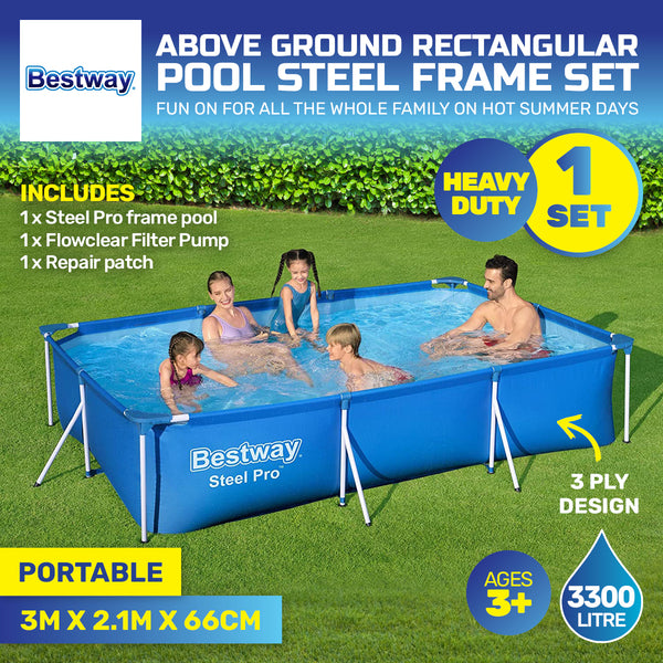 Bestway 3m x 2.1m Above Ground Pool High Gauge PVC Construction 3300 Litre