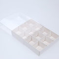 10 Pack of White Card Chocolate Sweet Soap Product Reatail Gift Box - 12 bay 4x4x3cm Compartments  - Clear Slide On Lid - 16x12x3cm