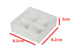 10 Pack of White Card Chocolate Sweet Soap Product Reatail Gift Box - 4 Bay Compartments - Clear Slide On Lid - 8x8x3cm