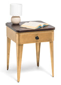 Modern Bedside Table in Brass Finish with Storage Drawer and Wood Top