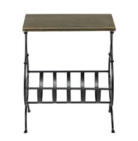 Black Iron Narrow Side Table with Magazine Storage and Gold Finish Top