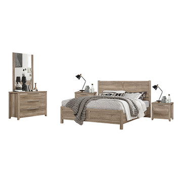 Alice 4 Pieces Bedroom Suite Natural Wood Like MDF Structure Double Size Oak Colour Bed, Bedside Table & Dresser