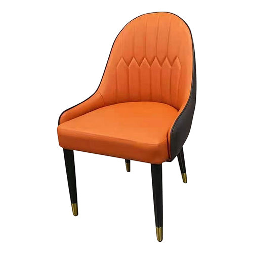 2X Dining Chair Orange Colour Leatherette Upholstery Black And Gold Legs Steel with Powder Coating