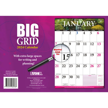 Big Grid - 2024 Rectangle Wall Calendar 13 Months Large Date Boxes Easy Planning