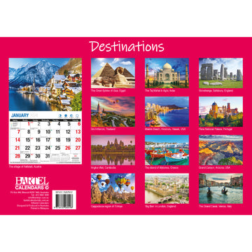 Destinations - 2024 Rectangle Wall Calendar 16 Months Planner Travel Photos Gift