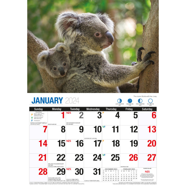 Australian Wildlife - 2024 Rectangle Wall Calendar 16 Months Animal Photography