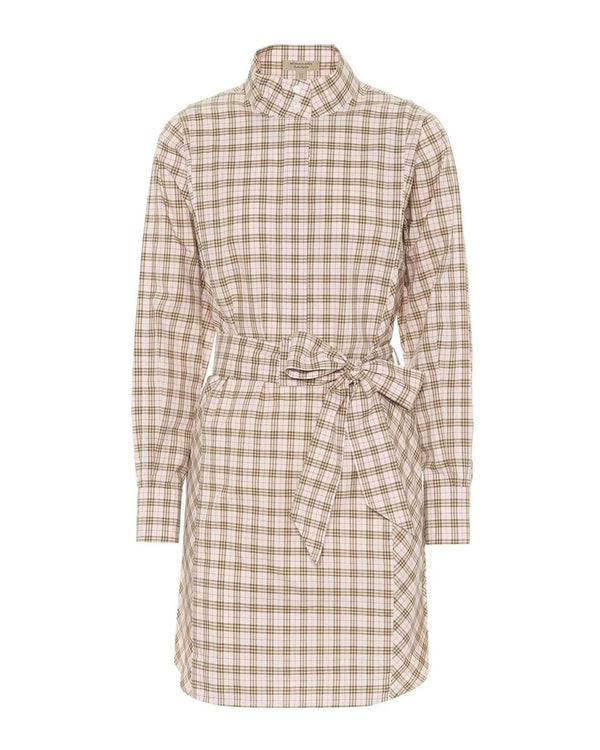 Iconic Check Cotton Shirt Dress with Long Sleeves and Belt 44 IT Women