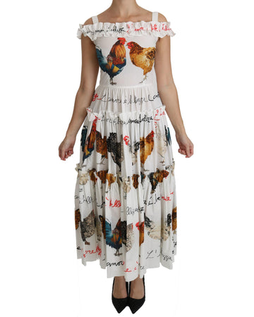 100% Authentic Dolce &amp; Gabbana Sheath Midi Dress with Rooster Print 38 IT Women