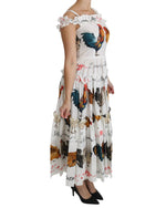 100% Authentic Dolce &amp; Gabbana Sheath Midi Dress with Rooster Print 38 IT Women