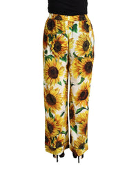 Mid-Waisted Wide Leg Pants with Sunflower Print 40 IT Women