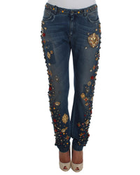 Enchanted Sicily Crystal Heart Roses Boyfriend Fit Jeans 36 IT Women