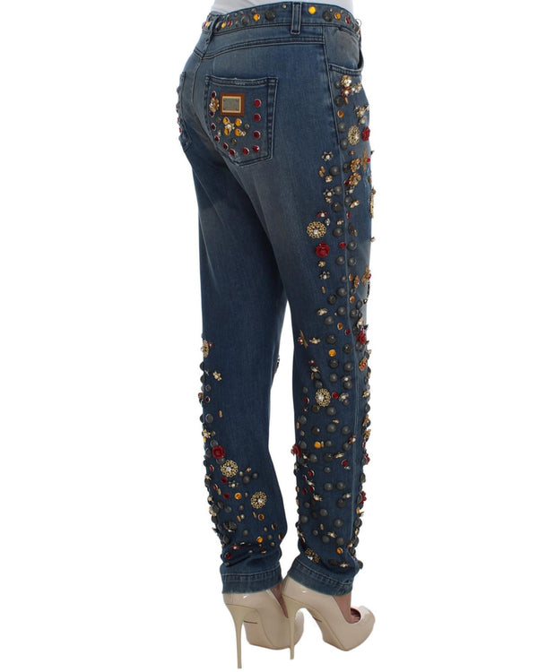 Enchanted Sicily Crystal Heart Roses Boyfriend Fit Jeans 36 IT Women